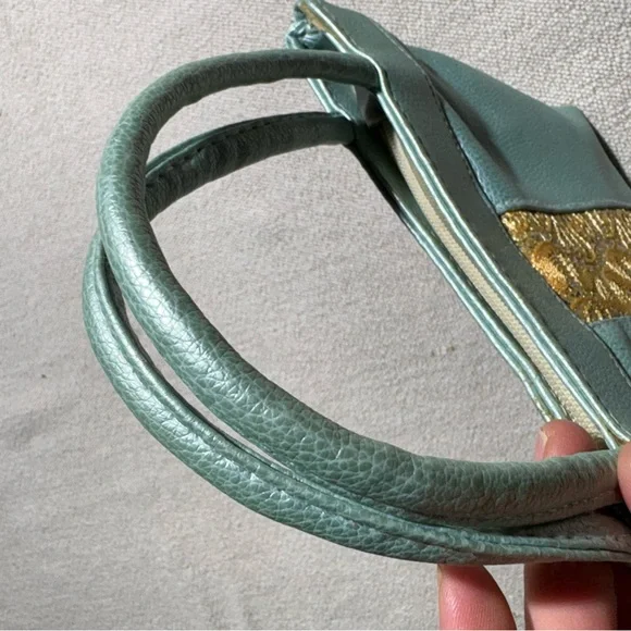 Teal Leatherette Mini Bag with Gold Accent - Picture 4 of 6